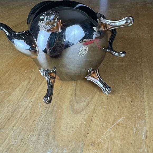 Vintage Metal Coffee Pot Gold Tone With Attached Lid Footed - Picture 6 of 8